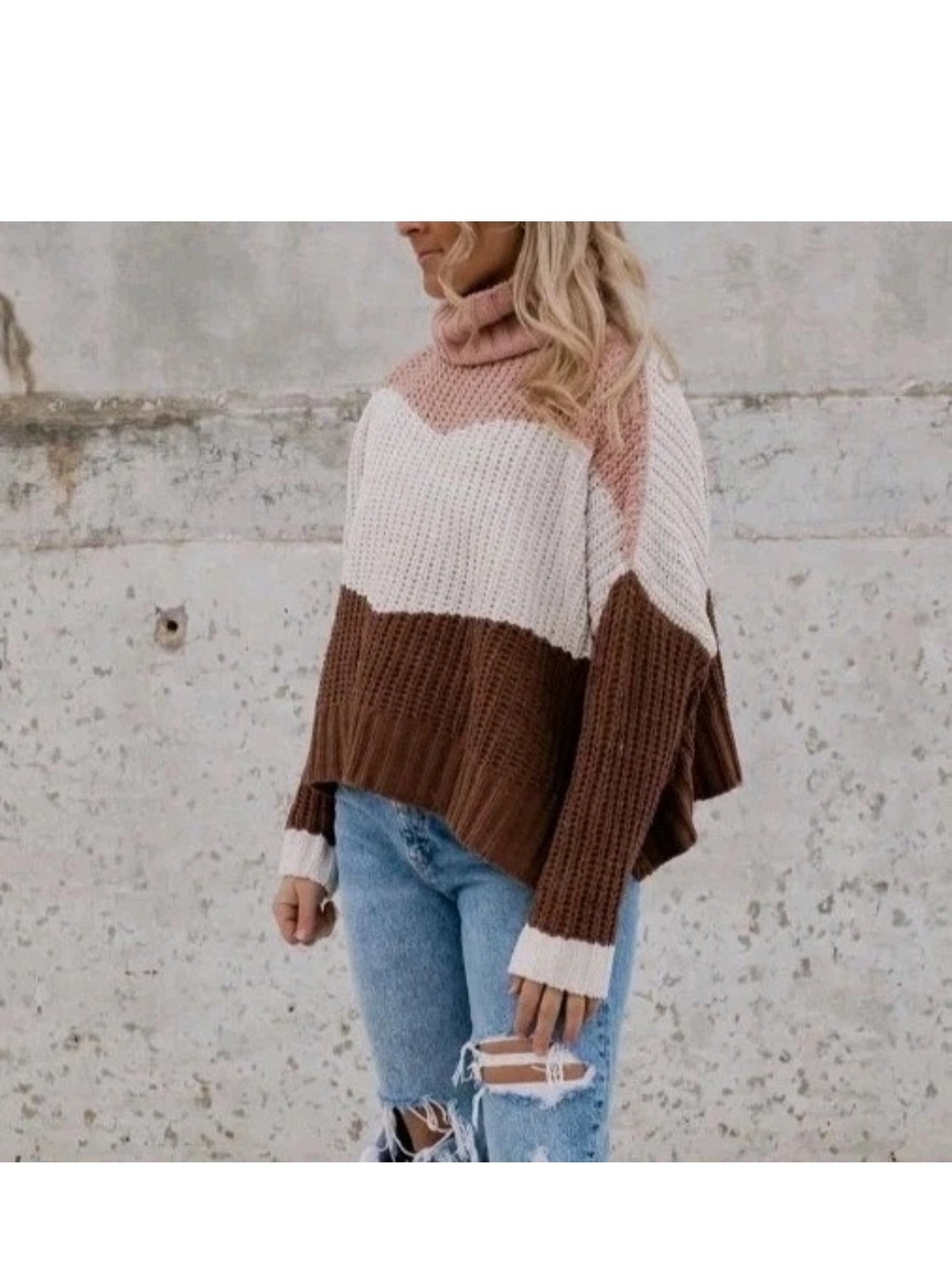POL Canyon Rose Chenille Sweater L Colorblock Oversized Turtleneck Cozy Winter - Picture 4 of 14